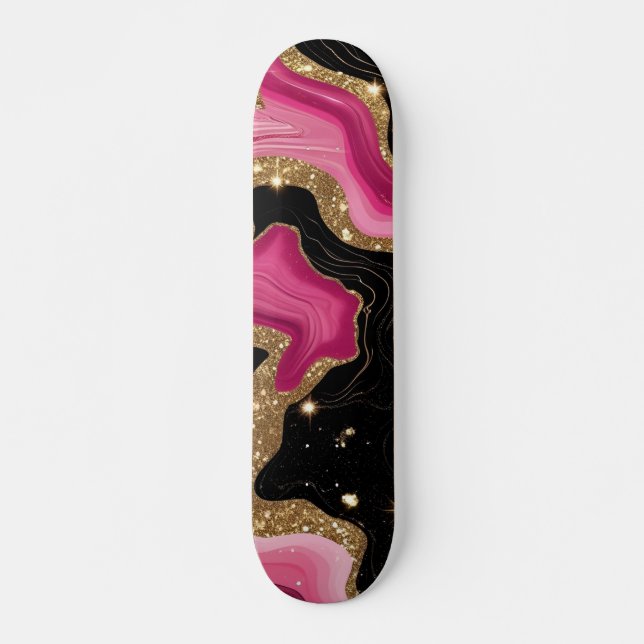 Skateboard Agante de oro negro y rosa (Anverso )