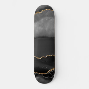 Skateboard Ágata veteada gris falso piedra negra con brillo d