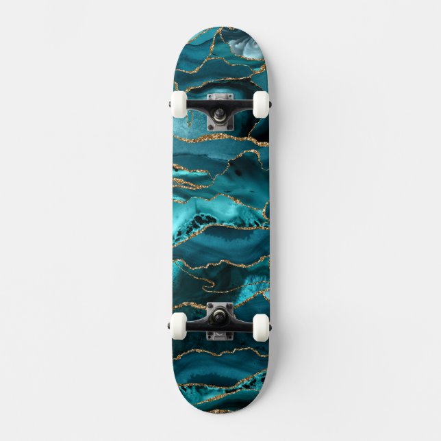 Skateboard Agate purpurina azul y oro (Anverso)