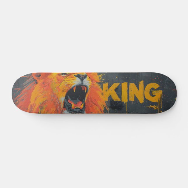 Skateboard Aggressive Lion Roar Graffiti Mural with King Text (Horz)