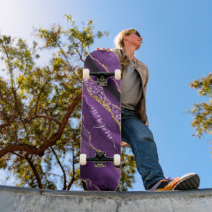 Skateboard Agple Violet Gold Purpurina Geode Su Nombre