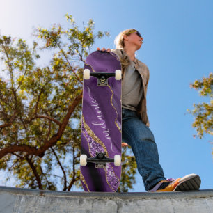 Skateboard Agple violeta púrpura Purpurina de oro Geode Nombr