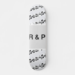 Skateboard Agrega tu nombre patrón de notas musicales ritmos