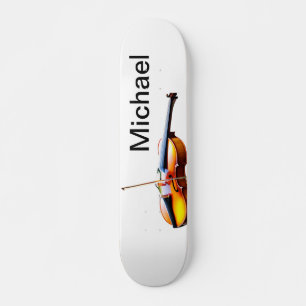 Skateboard Agrega tu nombre texto marrón amante de la música