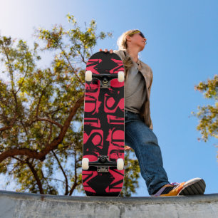 Skateboard Agrega tu propio nombre personalizado en neón rosa