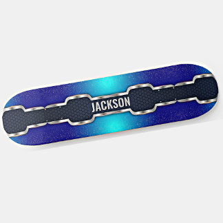 Skateboard Agregar iniciales de nombre, marco azul de brillan
