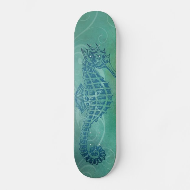 Skateboard Aguas azules, caballitos de mar y florecimiento (Anverso)