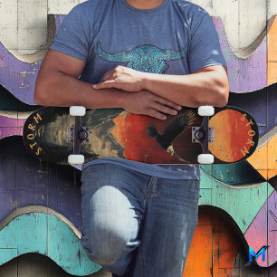 Skateboard Águila Majestuosa en Puesta de Sol Ardiente, Retro