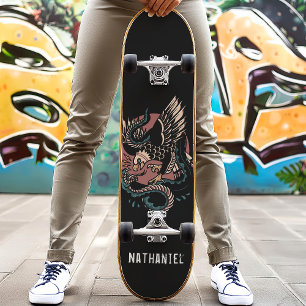 Skateboard Águila Vs Serpiente Estilo De Tatuaje Retro Nombre