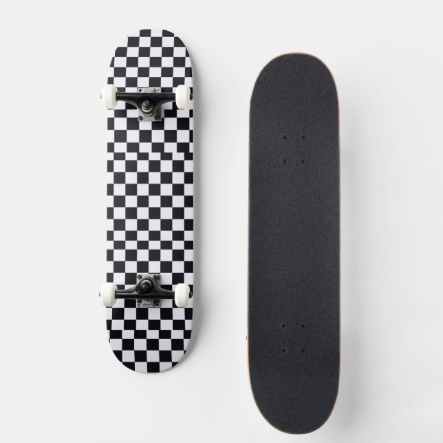 Skateboard Ajedrez negro y blanco (Anverso)