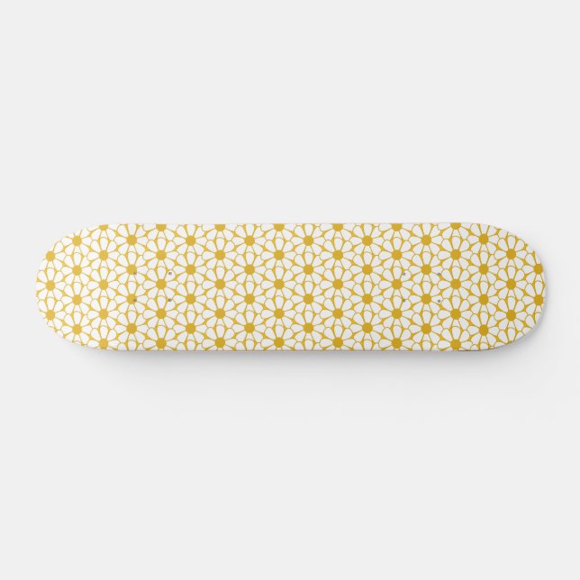 Skateboard Alegre Retro Daisies blanco y amarillo mostaza (Horz)