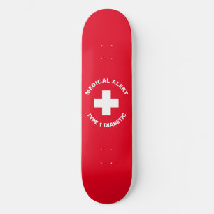 Skateboard Alerta médica personalizada Rojo diabético
