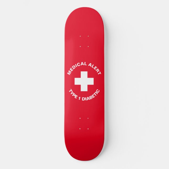 Skateboard Alerta médica personalizada Rojo diabético (Anverso)