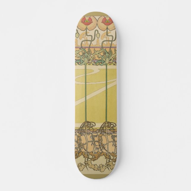 Skateboard Alfonse Mucha Poppies Art Nouveau Floral Wallpaper (Anverso )
