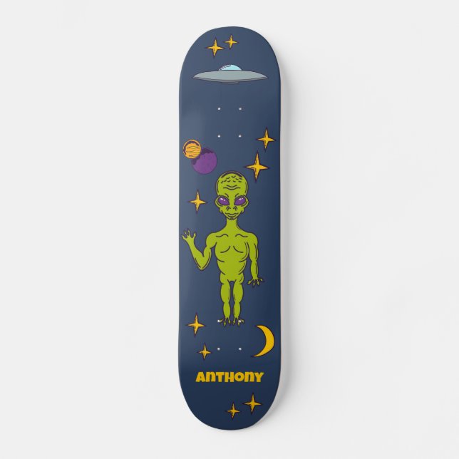 Skateboard Alienígena espacial con Saucer volador personaliza (Anverso)