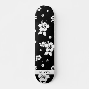 Skateboard Aloha Black Classic Patrón Hawái sin foco