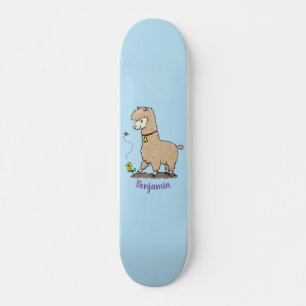 Skateboard Alpaca feliz con personalizado de mariposa