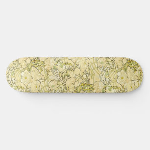Skateboard Alphonse Mucha Peonías Patrón Floral Art Nouveau