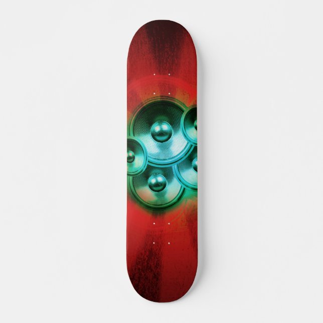 Skateboard Altavoces musicales y ráfagas de sol rojas (Anverso )