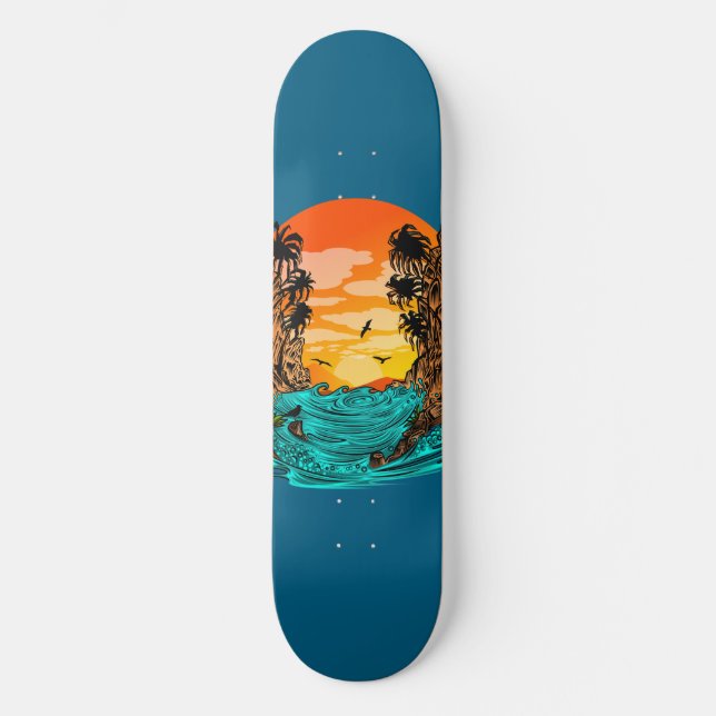 Skateboard Amanecer de árbol de palmas (Anverso)