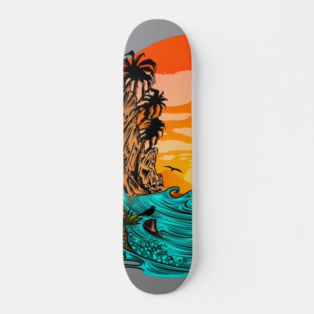 Skateboard Amanecer de árbol de palmas (Anverso )