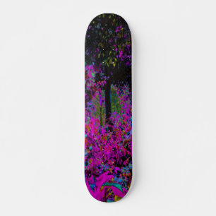 Skateboard Amanecer de jardín psicodélico rosa caliente y neg