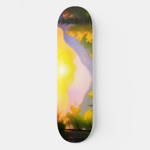 Skateboard Amanecer sobre montañas cubiertas de nieve y lago