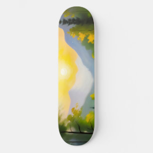 Skateboard Amanecer sobre montañas y lago cubiertos de nieve