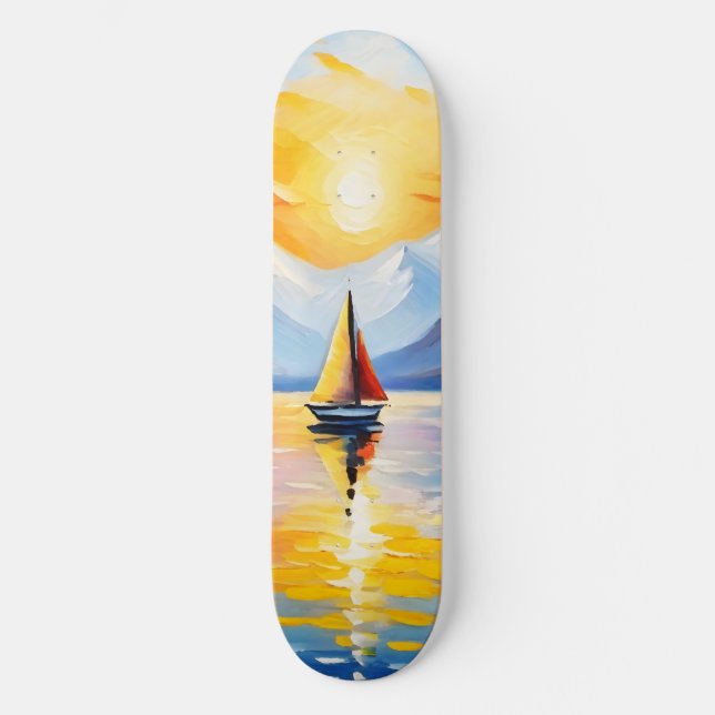 Skateboard Amanecer sobre un lago y montañas nevadas (Anverso)