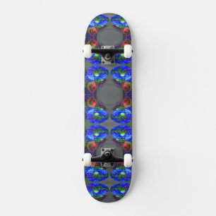 Skateboard Amapola azul, flor abstracta azul