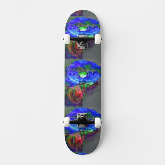 Skateboard Amapola azul, flor abstracta azul (Anverso)