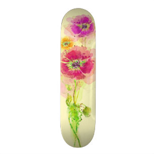Skateboard Amapolas pintadas 2 de la acuarela