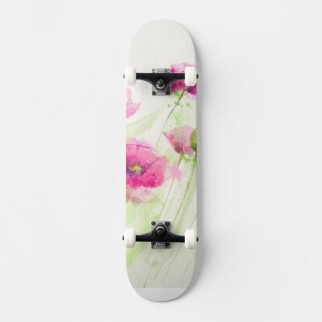 Skateboard Amapolas pintadas 3 de la acuarela (Anverso)