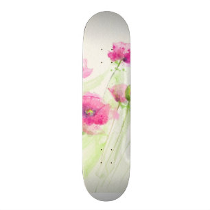 Skateboard Amapolas pintadas 3 de la acuarela