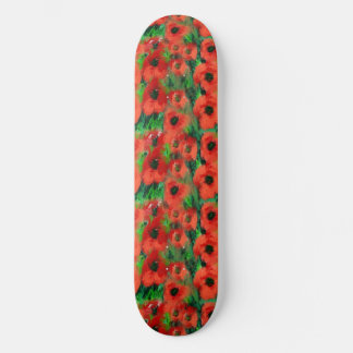 Skateboard Amapolas Rojas Apasionadas y Follaje Verde Abstrac