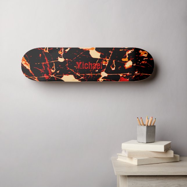 Skateboard Amarillo blanco rojo personalizado (Arte de pared (horz))