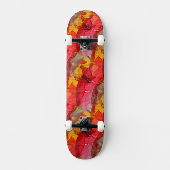 Skateboard Amarillo rojo del arte de la acuarela (Anverso)