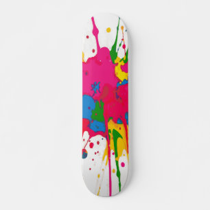 Skateboard Amarillo rosa verde y azul Salpicadura de pintura