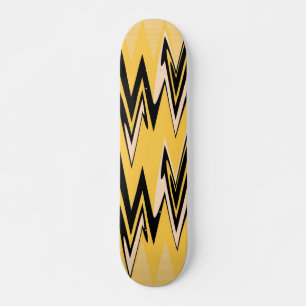 Skateboard Amarillo vintage, Zigzap negro Resumen Art Deco