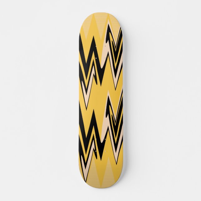 Skateboard Amarillo vintage, Zigzap negro Resumen Art Deco (Anverso )