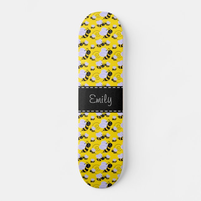 Skateboard Amarillo y negro manosee la abeja (Anverso)