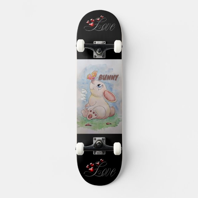 Skateboard Amo la imagen animada de mi personalizado conejo (Anverso)