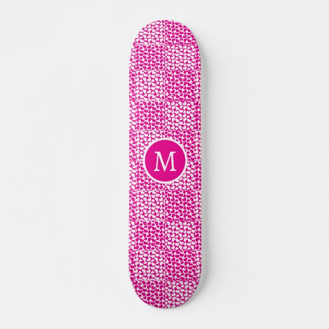 Skateboard Amor controlado en monograma magenta y blanco (Anverso )