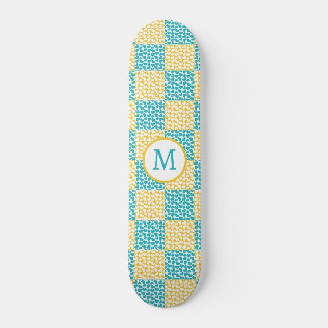 Skateboard Amor controlado en turquesa, amarillo y blanco (Anverso )