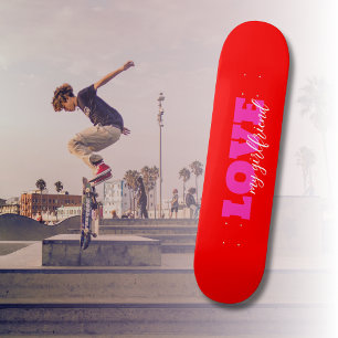 Skateboard Amor rosado ( añade tu texto) Regalo Neon Red Vale