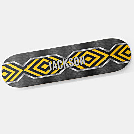 Skateboard Añadir iniciales de nombre, negro amarillo platead
