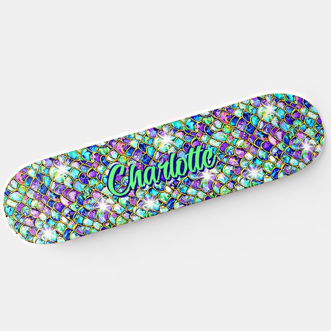 Skateboard Añadir nombre, Aqua Blue Pink Mermaid Scales (Subido por el creador)