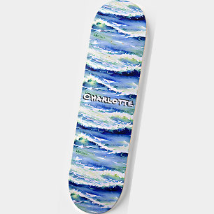 Skateboard Añadir nombre, azul de olas oceánicas