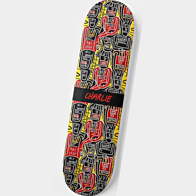 Skateboard Añadir nombre, cifras de resumen negro amarillo ro (Subido por el creador)