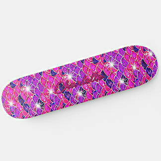 Skateboard Añadir nombre, escalas de sirenas rosadas malvas